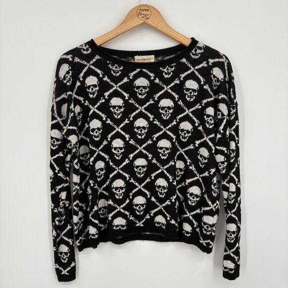 Denim & Supply Ralph Lauren Skull Print Cropped Sweater Sz Small, Spooky Soft - Picture 1 of 8
